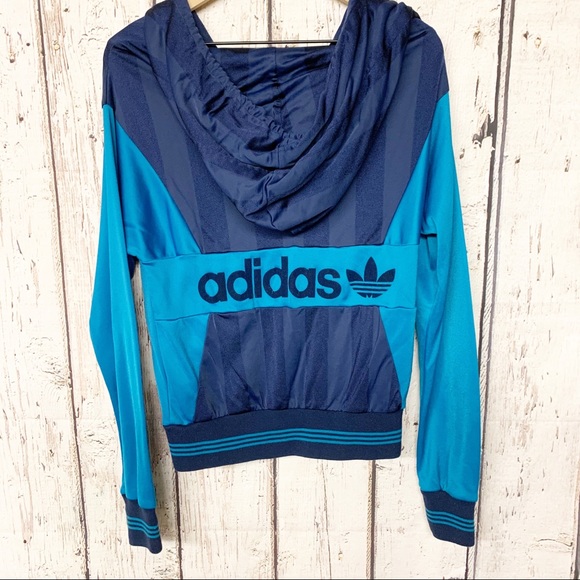 Adidas trefoil color block hooded zip sweatshirt M